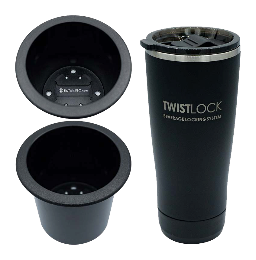 TwistLock Beverage Locking System Recessed Cup Holder and Tumbler Combo